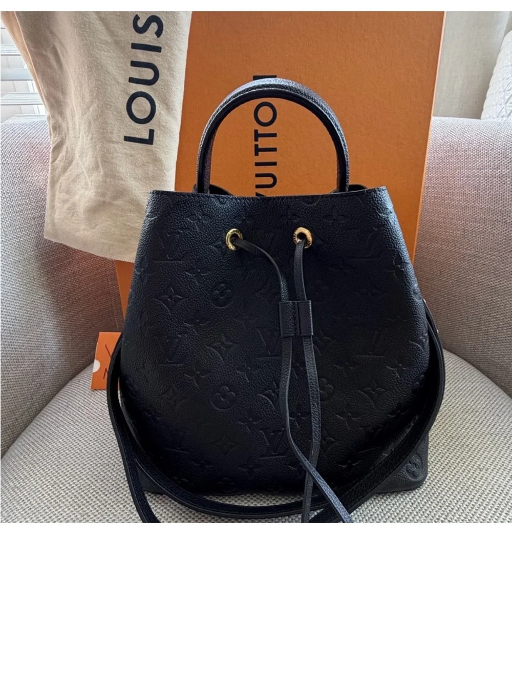 Louis Vuitton Black Embossed Monogram Drawstring Hobo Bag